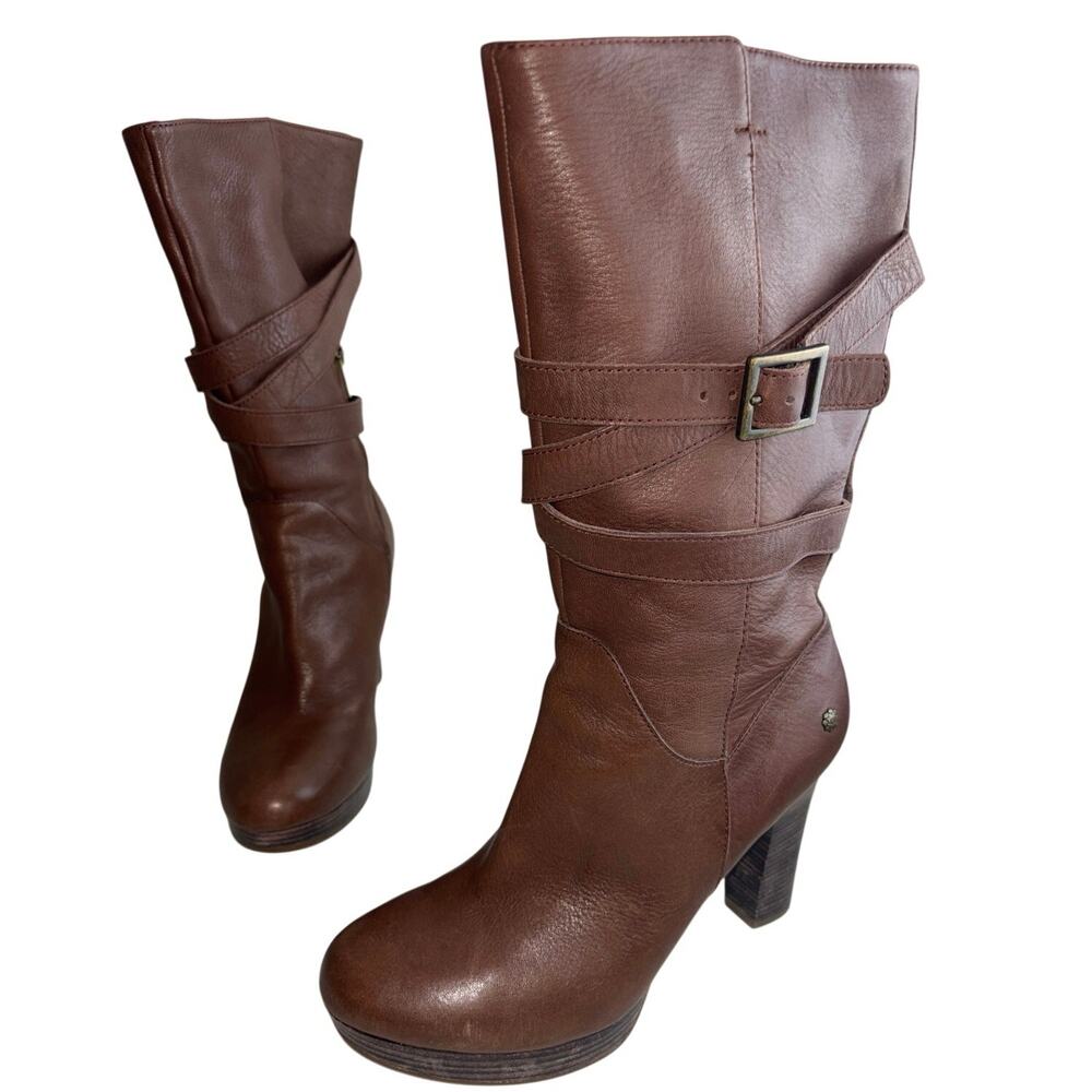 UGG Jardin Brown High Heel Leather Boots Size 8